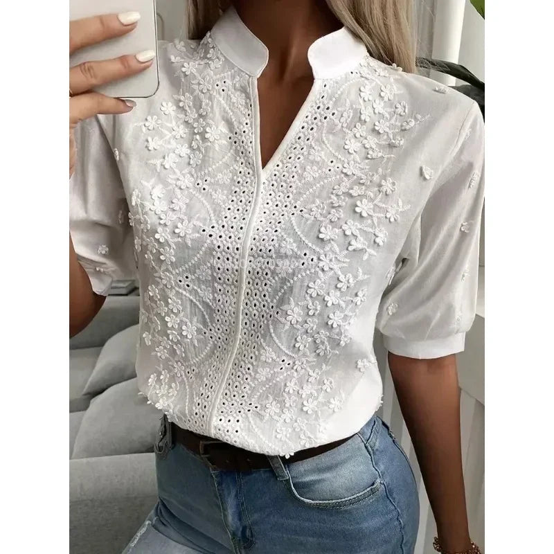 Ursela Embroidery V-Neck Blouse