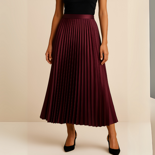Rosavelle Satin Pleated High Waist Skirt