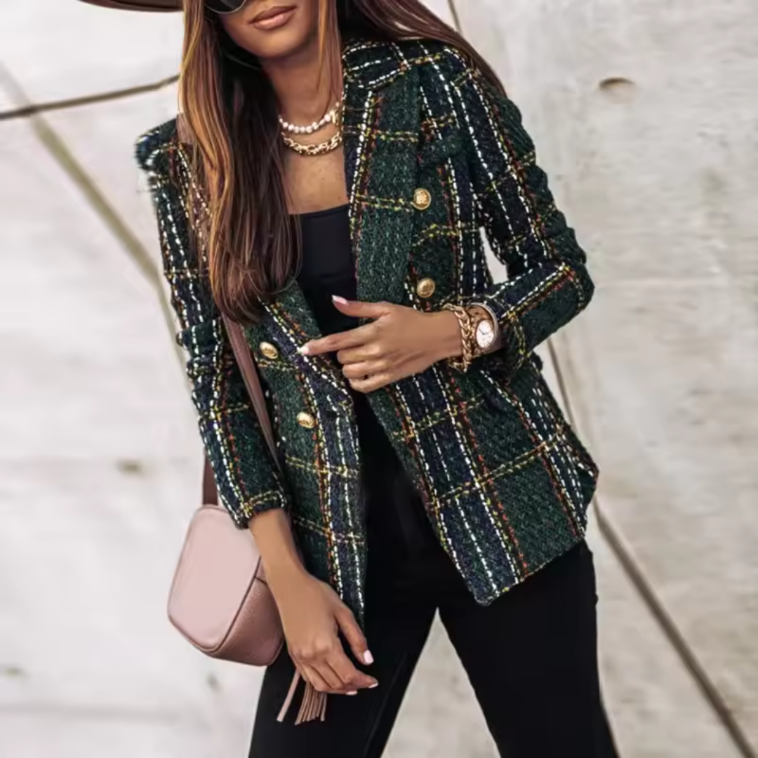 Tahilia Patterned Gold Button Blazer