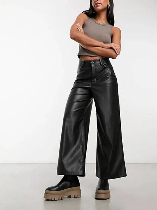 Fiorella High Waisted Leather Look Pants