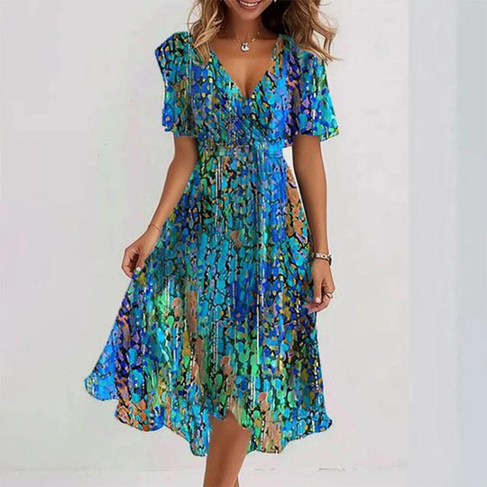 Elena Short Sleeve Printed Midi Dress