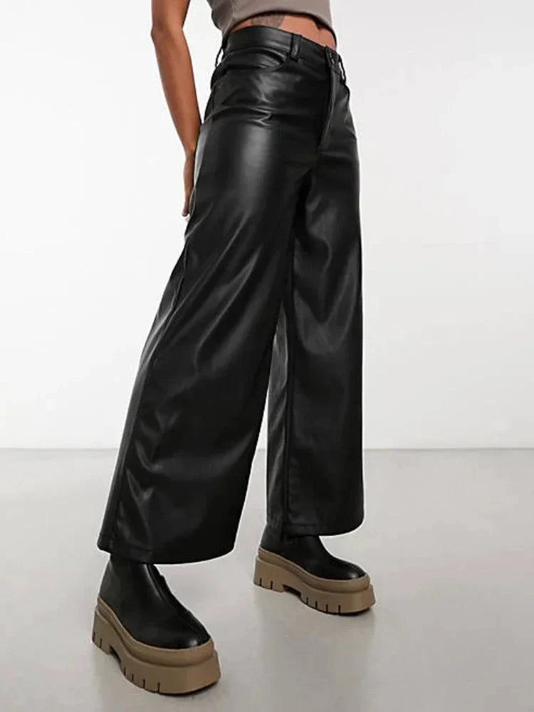 Fiorella High Waisted Leather Look Pants