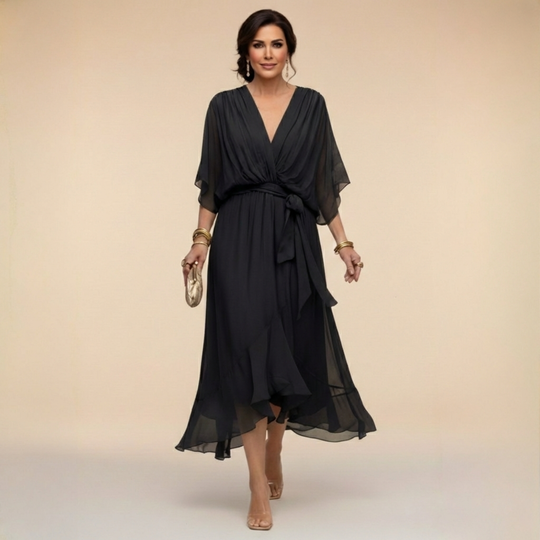 Charlotte Elegant V-Neck Flowy Sleeve Midi Dress