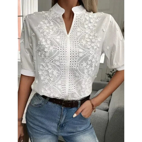 Ursela Embroidery V-Neck Blouse