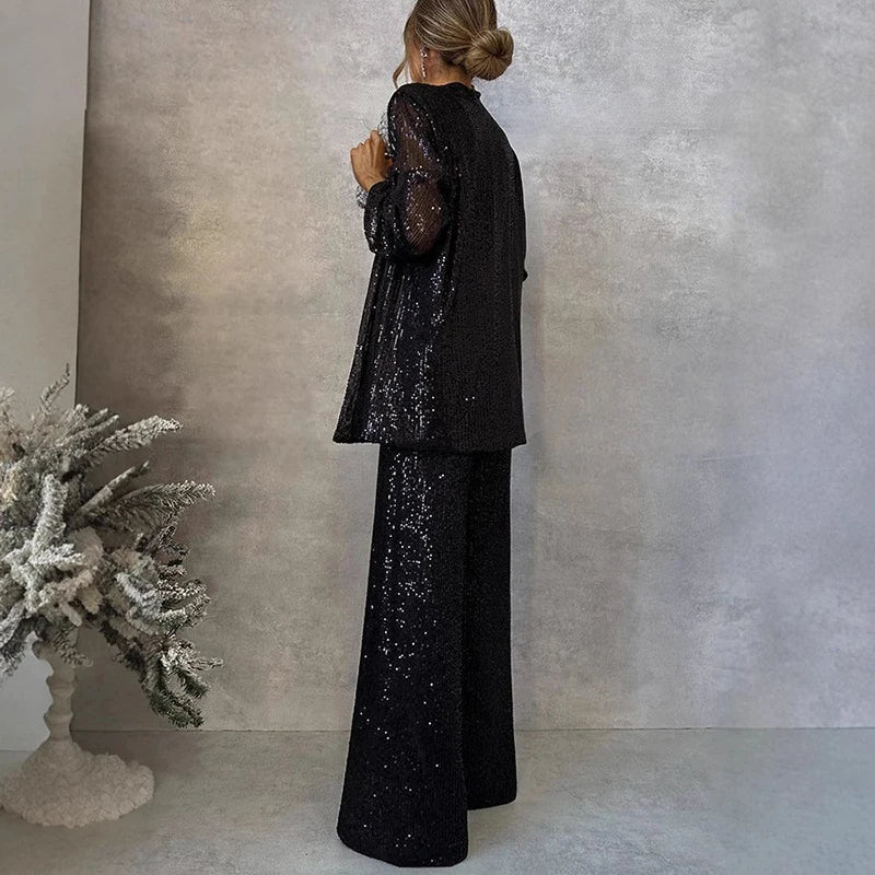Joliea Two Piece Sequin Set with High-Waisted Pants