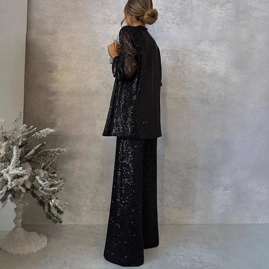 Joliea Two Piece Sequin Set with High-Waisted Pants