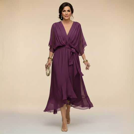 Charlotte Elegant V-Neck Flowy Sleeve Midi Dress