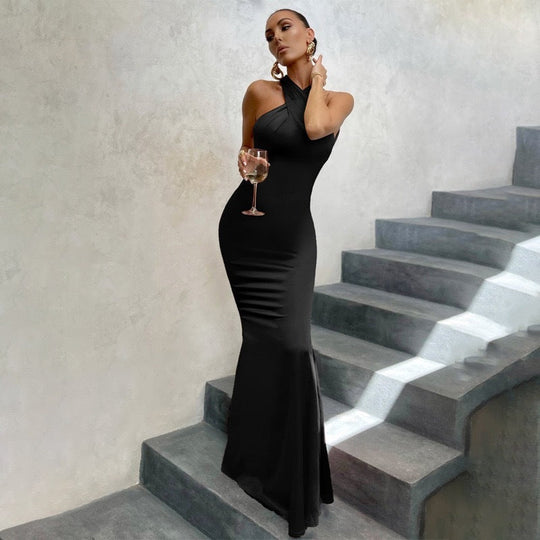 Mila Open Back Fishtail Bodycon Maxi Dress