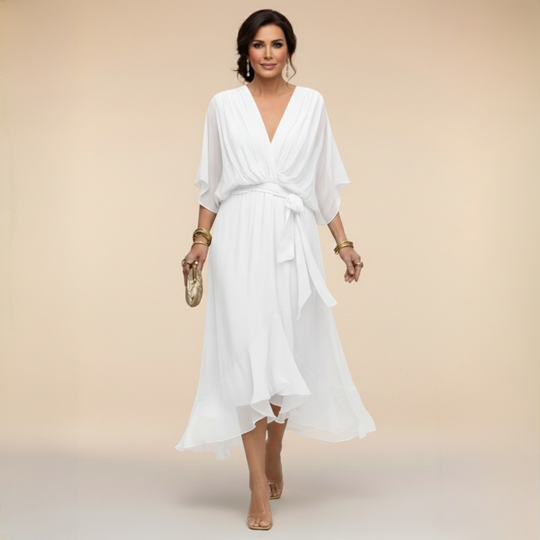 Charlotte Elegant V-Neck Flowy Sleeve Midi Dress