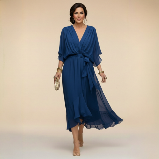 Charlotte Elegant V-Neck Flowy Sleeve Midi Dress