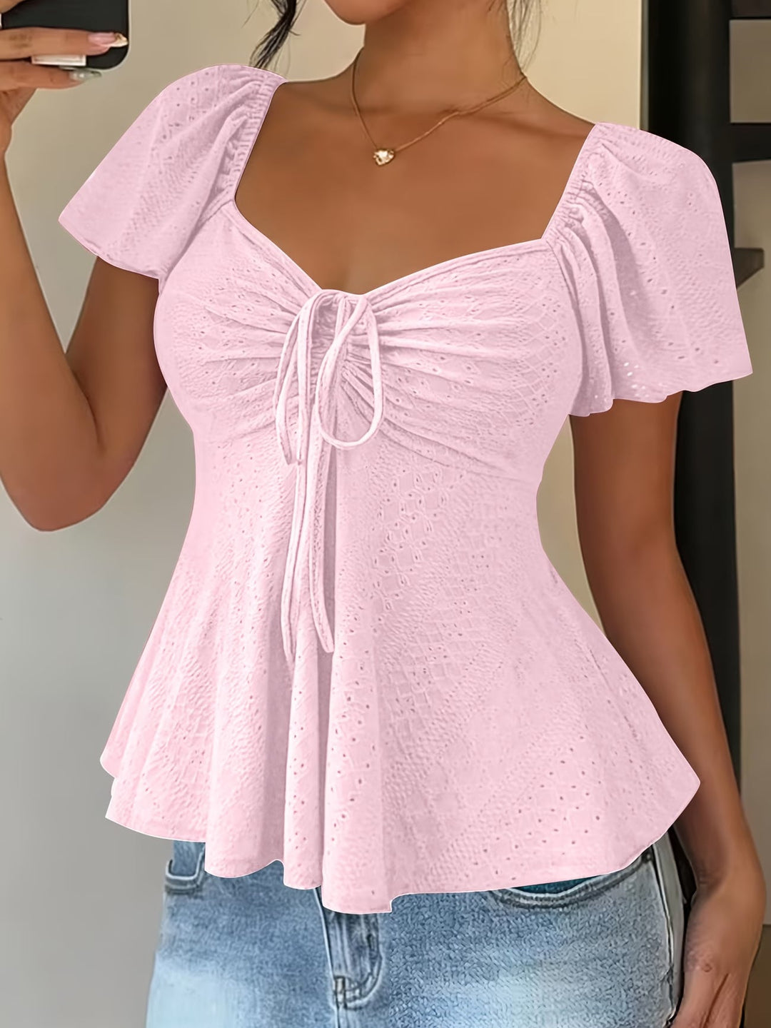 Ismerie Breathable V-Neck Drawstring Top