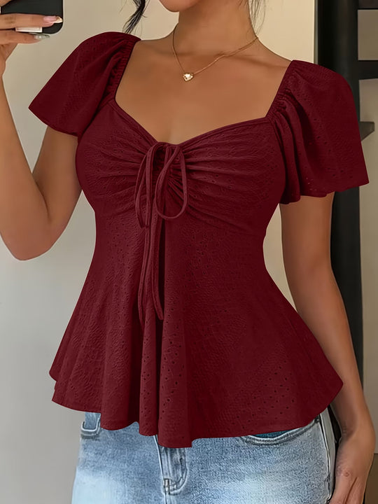 Ismerie Breathable V-Neck Drawstring Top