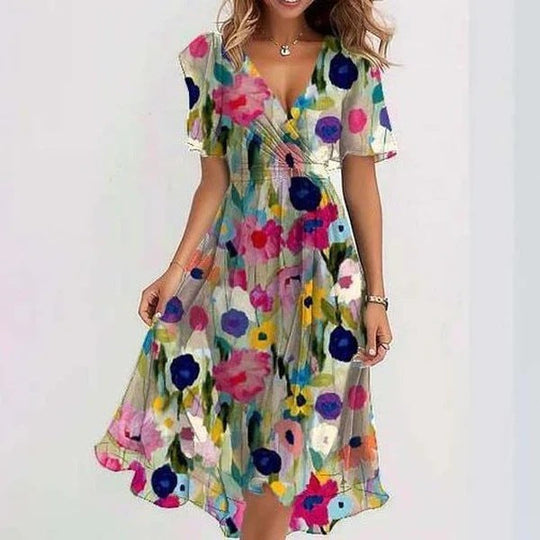 Elena Short Sleeve Printed Midi Dress