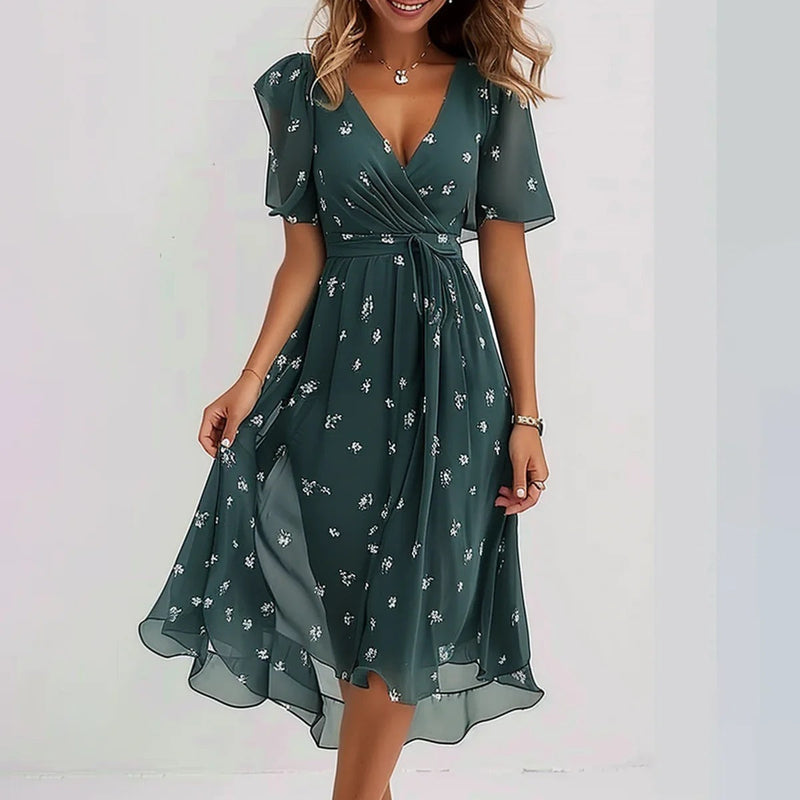 Elena Short Sleeve Printed Midi Dress