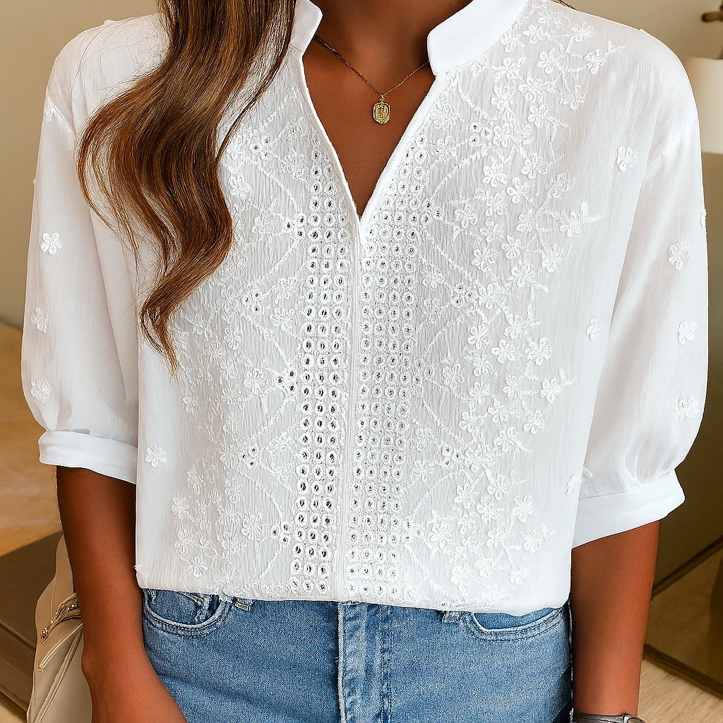 Zinnia V- Neck Lace Blouse