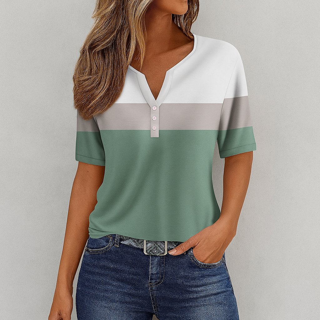 Angela Soft Striped V Neck T Shirt