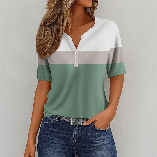 Angela Soft Striped V Neck T Shirt