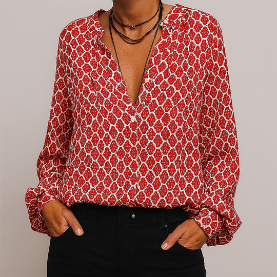 Yvette Printed V Neck Blouse