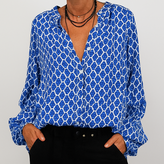 Yvette Printed V Neck Blouse