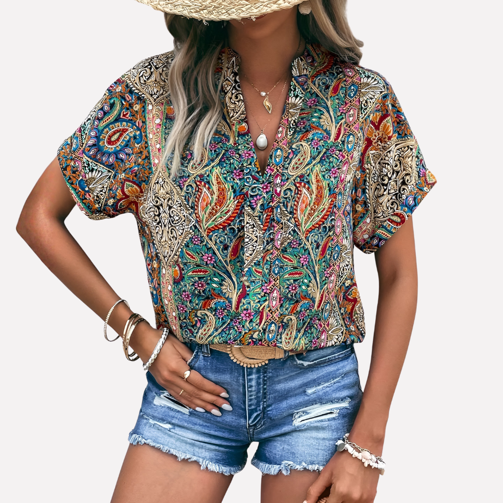 Solara Paisley Printed V-Neck Blouse