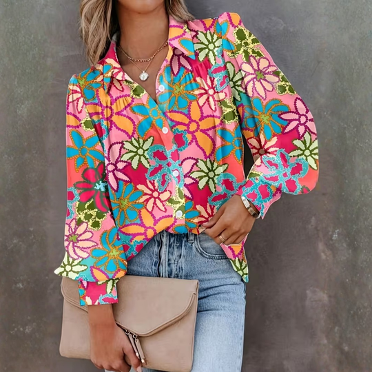Ester Floral Print Button Up Front Blouse