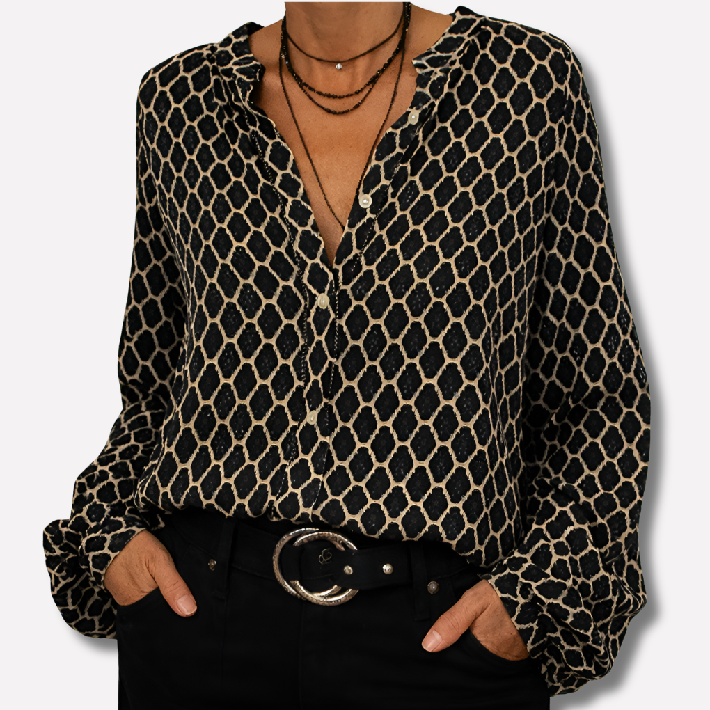 Yvette Printed V Neck Blouse