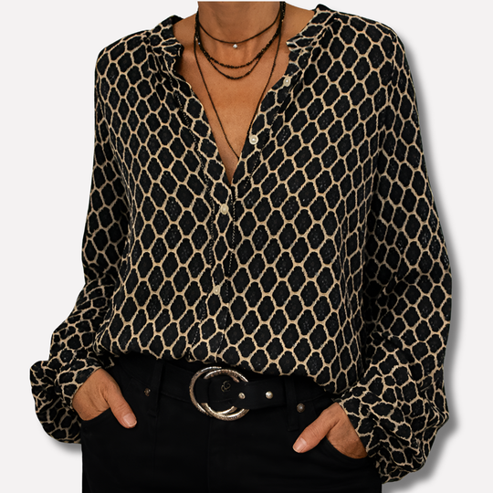 Yvette Printed V Neck Blouse
