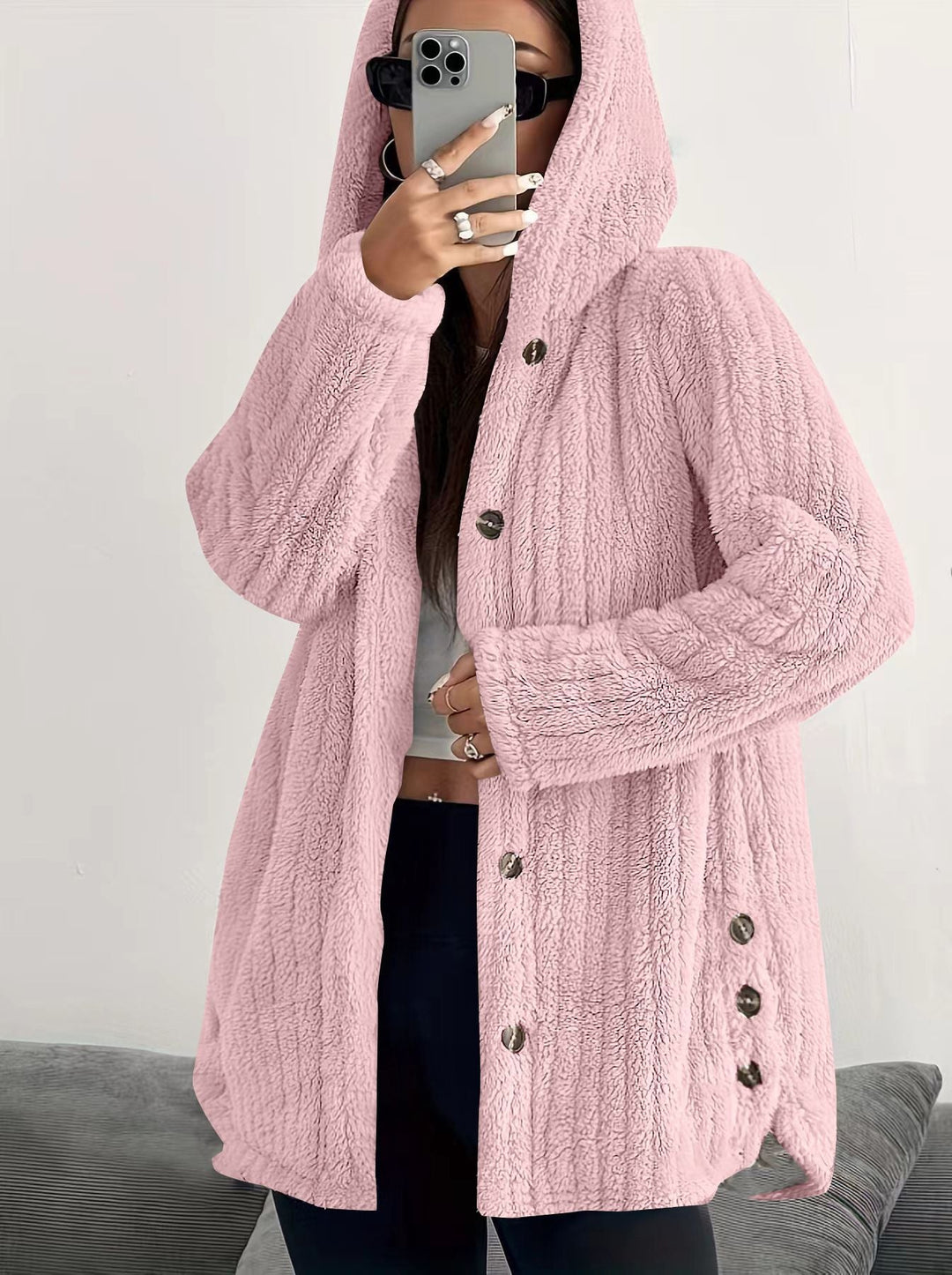 Jane Plushed Hooded Design Cardigan