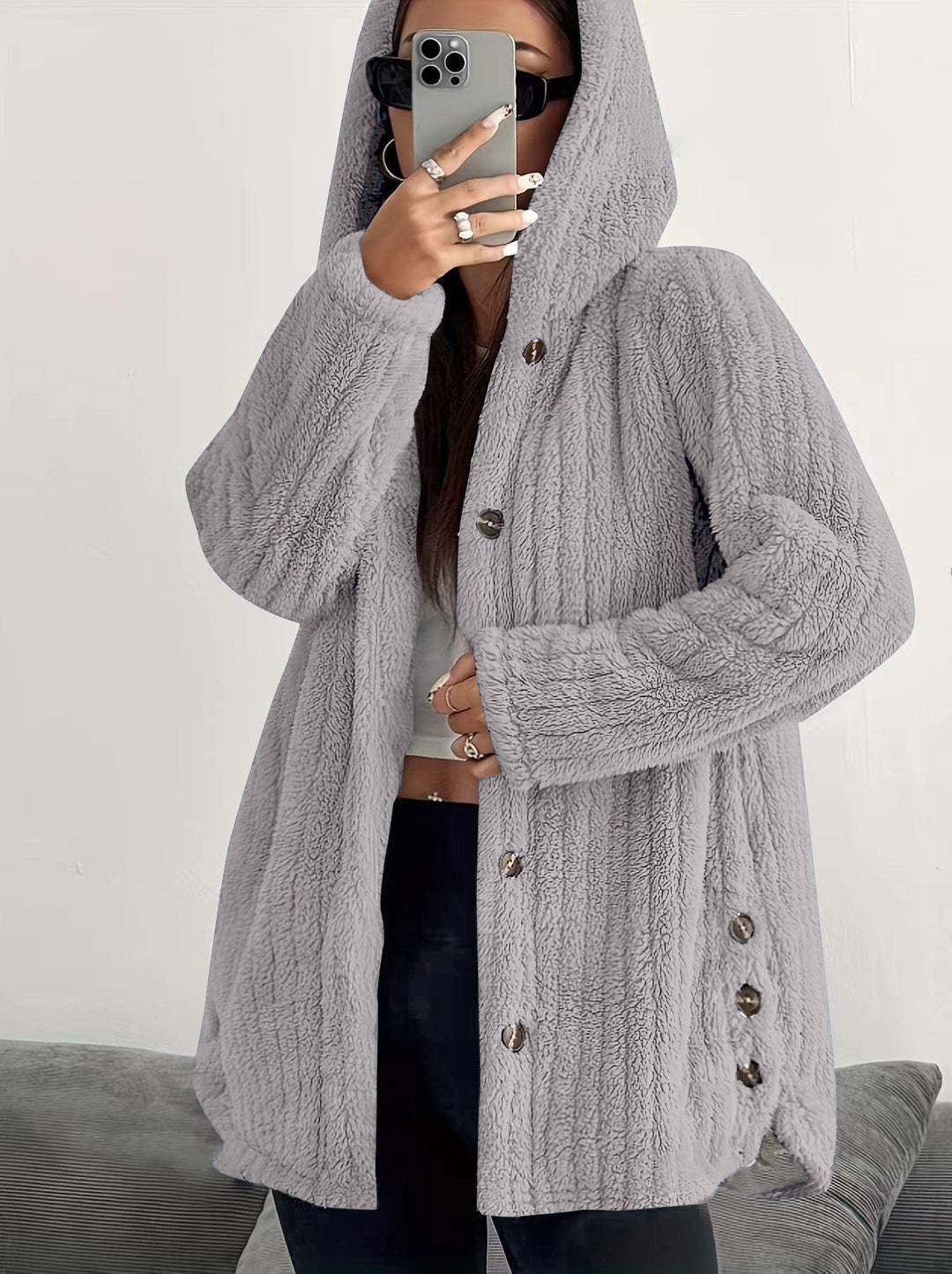 Jane Plushed Hooded Design Cardigan