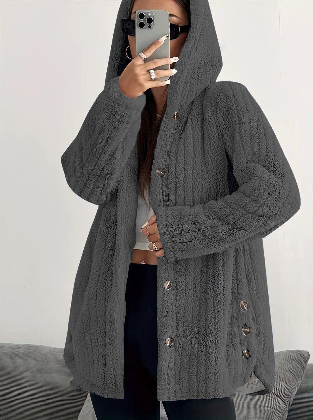 Jane Plushed Hooded Design Cardigan