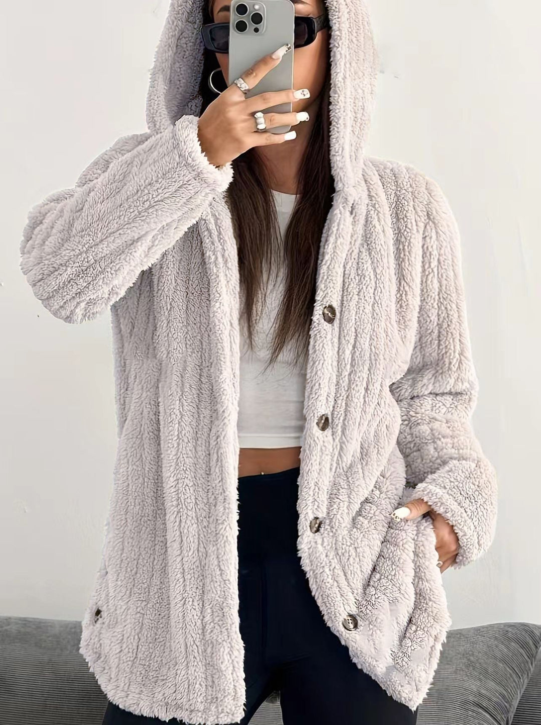 Jane Plushed Hooded Design Cardigan
