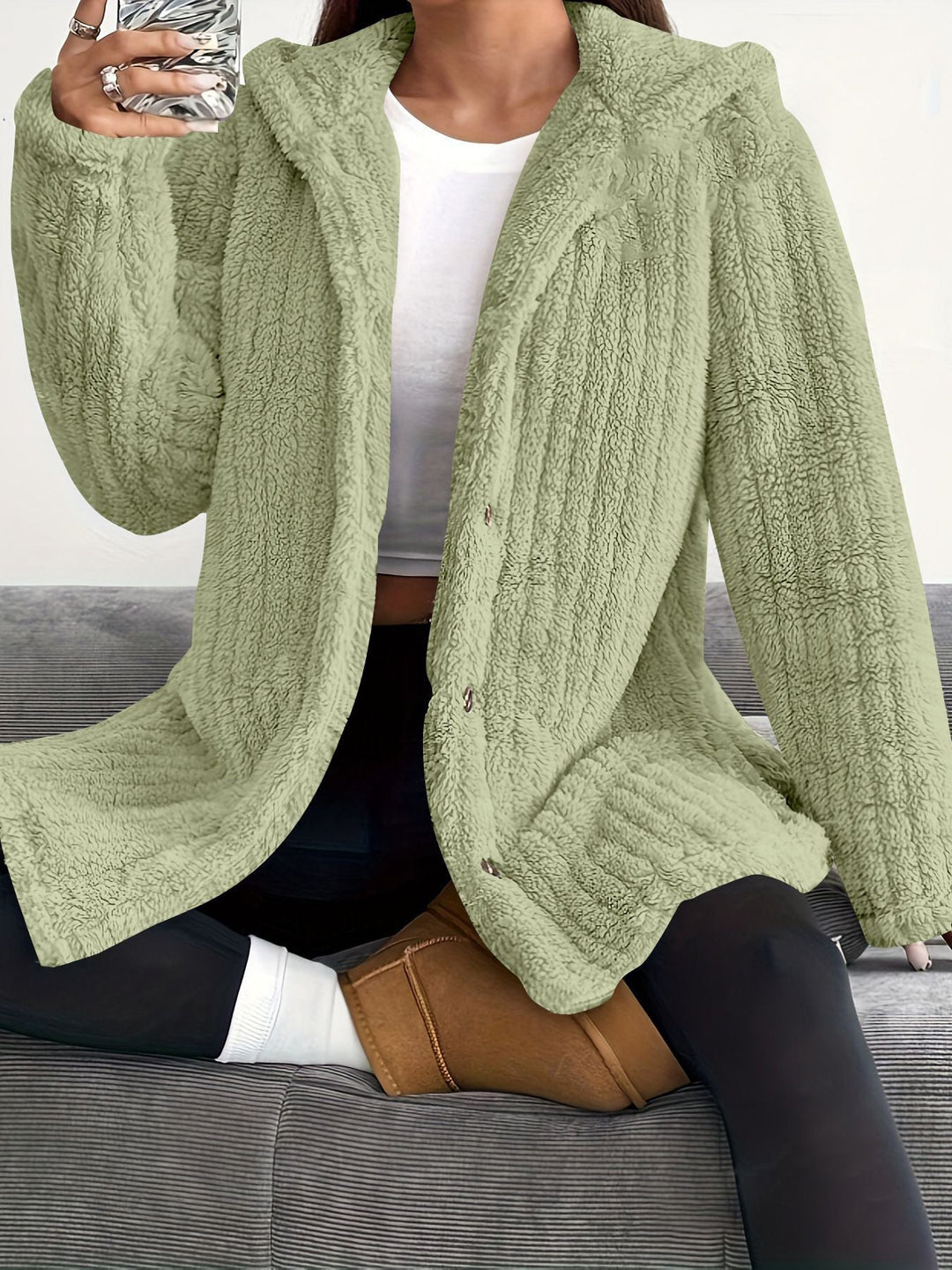 Jane Plushed Hooded Design Cardigan