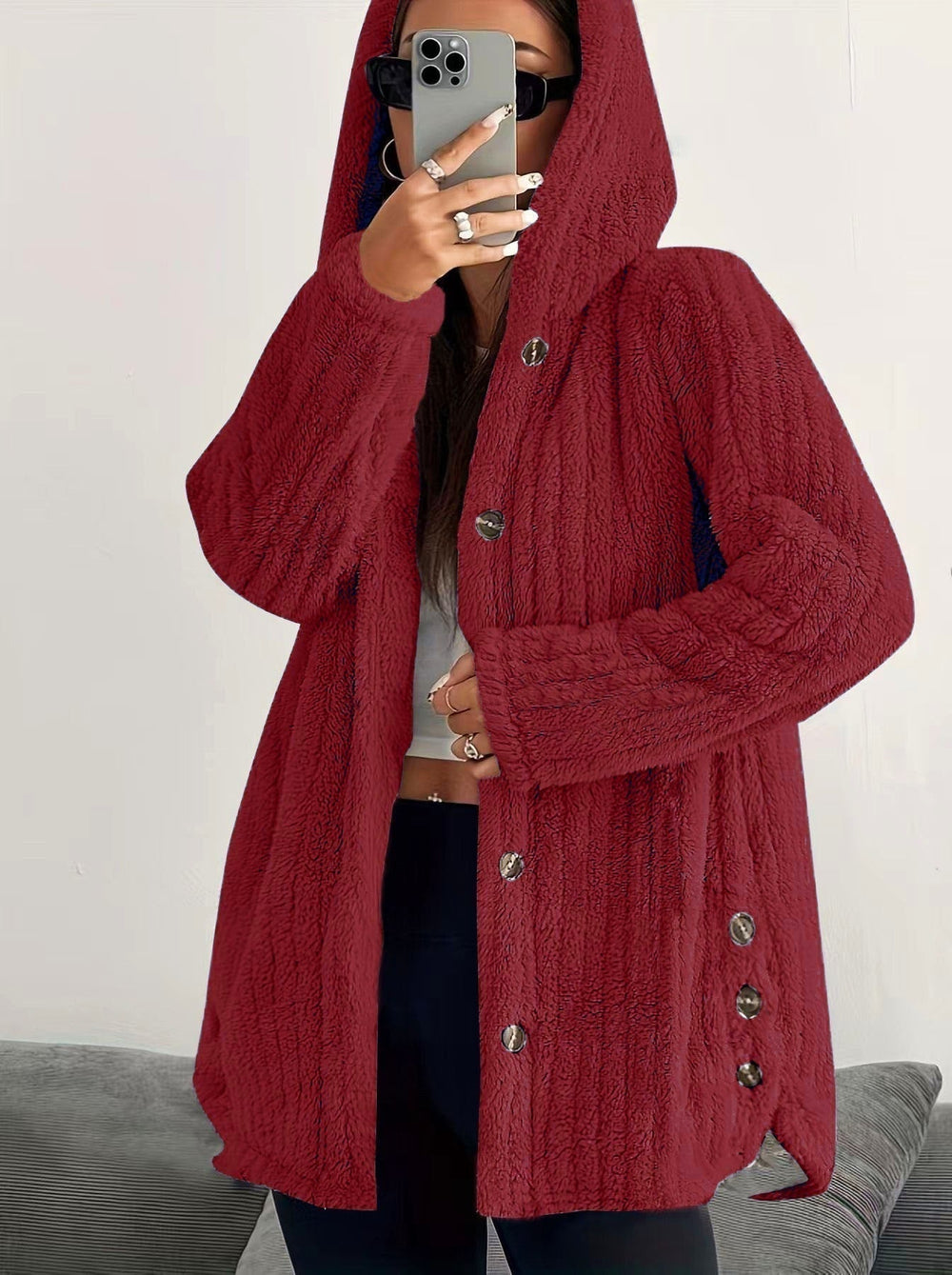 Jane Plushed Hooded Design Cardigan