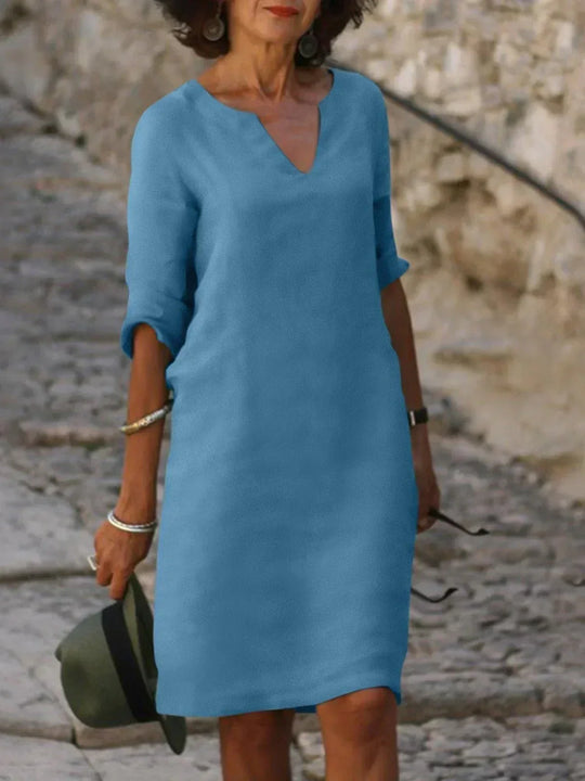 Victoria Mid Sleeve V-Neck Midi Dress