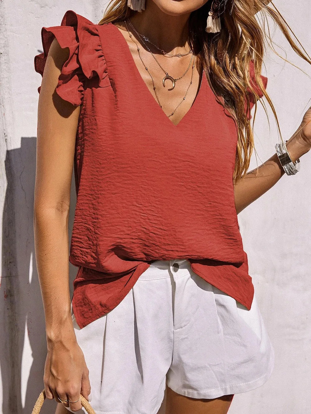 Emelina Ruffle Sleeves Lightweight T-Shirt