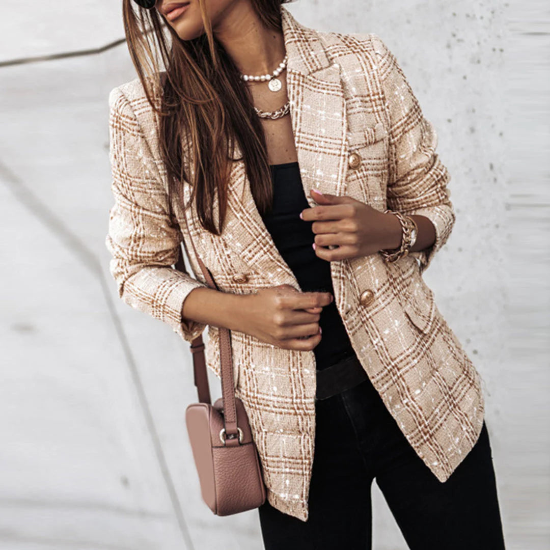 Tahilia Patterned Gold Button Blazer