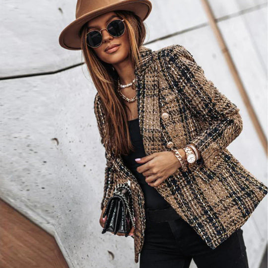 Tahilia Patterned Gold Button Blazer