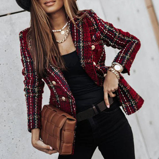 Tahilia Patterned Gold Button Blazer