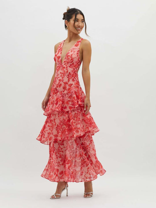 Ilona Tiered Floral Print Gown