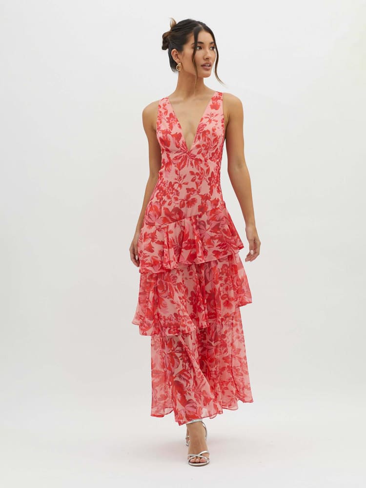 Ilona Tiered Floral Print Gown