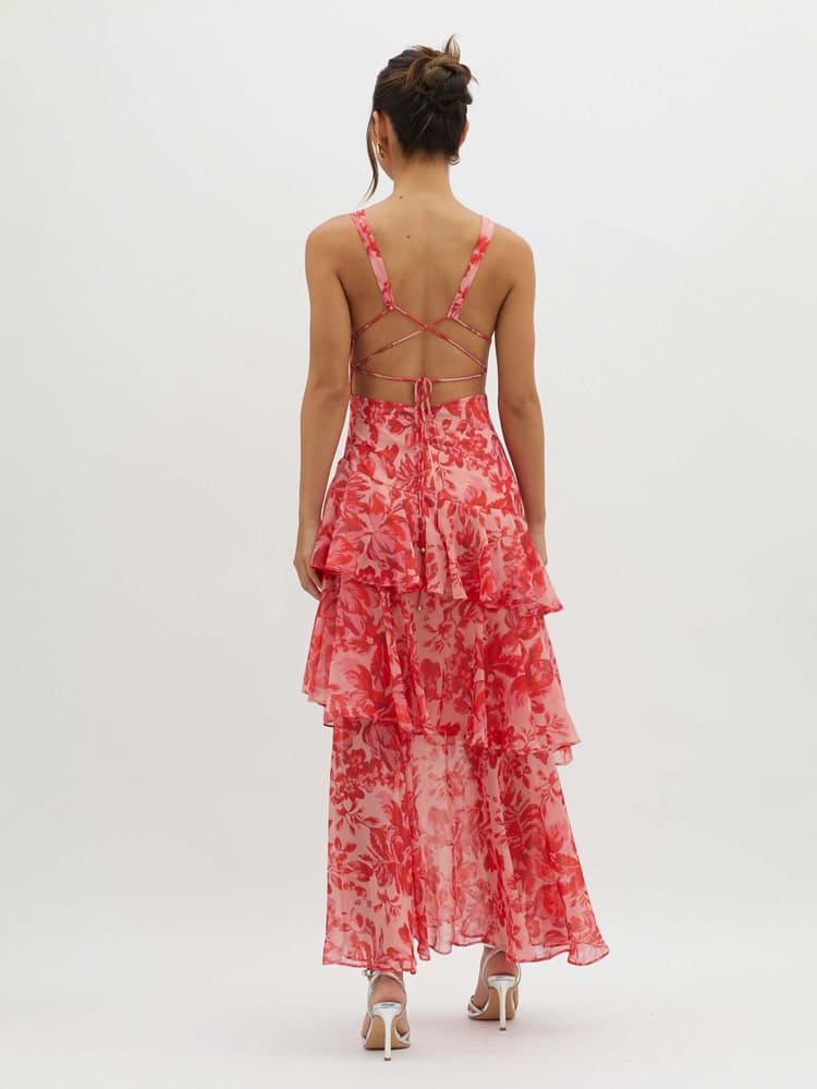Ilona Tiered Floral Print Gown