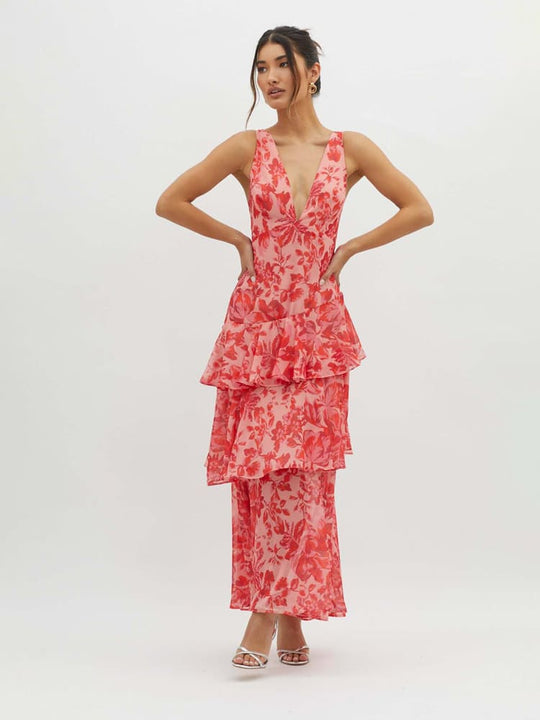 Ilona Tiered Floral Print Gown