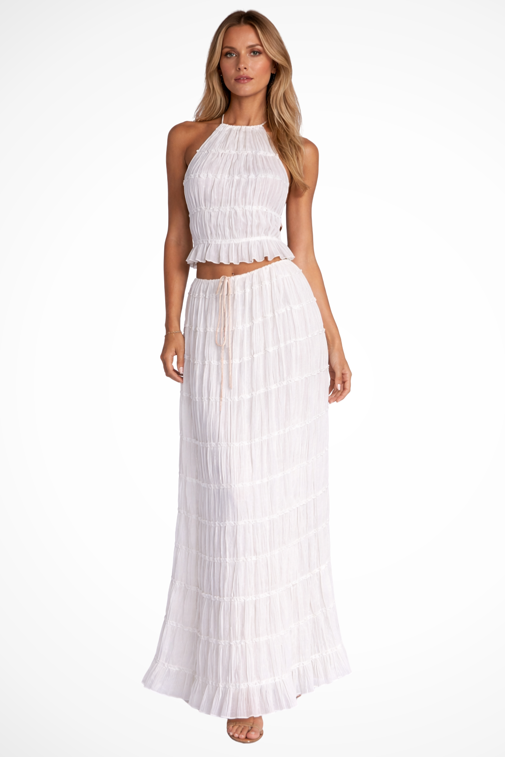 Novaline Textured Ruched Maxi Skirt Set