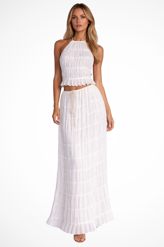 Novaline Textured Ruched Maxi Skirt Set