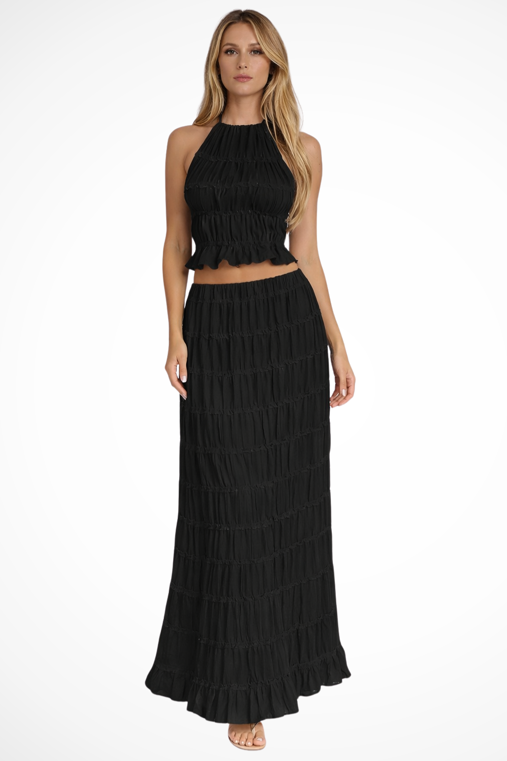 Novaline Textured Ruched Maxi Skirt Set