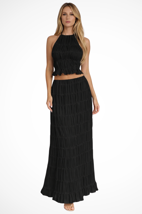 Novaline Textured Ruched Maxi Skirt Set