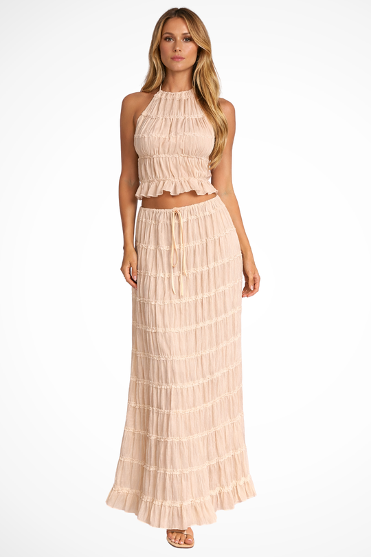 Novaline Textured Ruched Maxi Skirt Set
