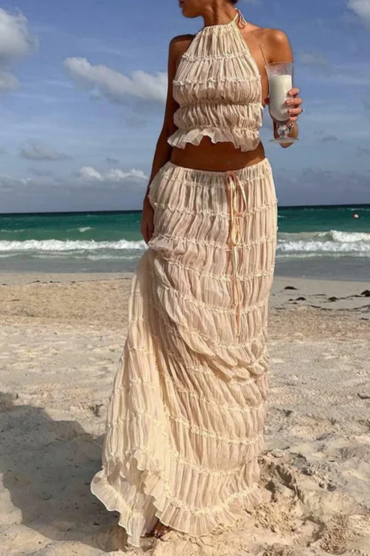 Novaline Textured Ruched Maxi Skirt Set