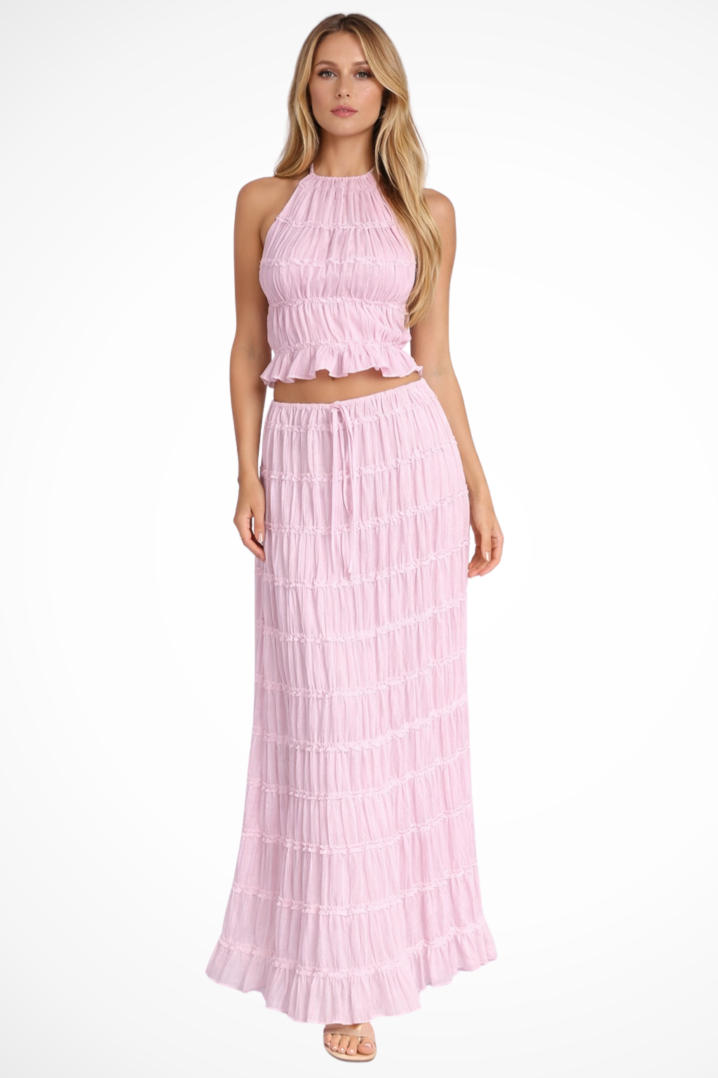 Novaline Textured Ruched Maxi Skirt Set