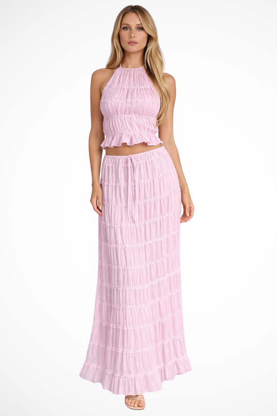 Novaline Textured Ruched Maxi Skirt Set